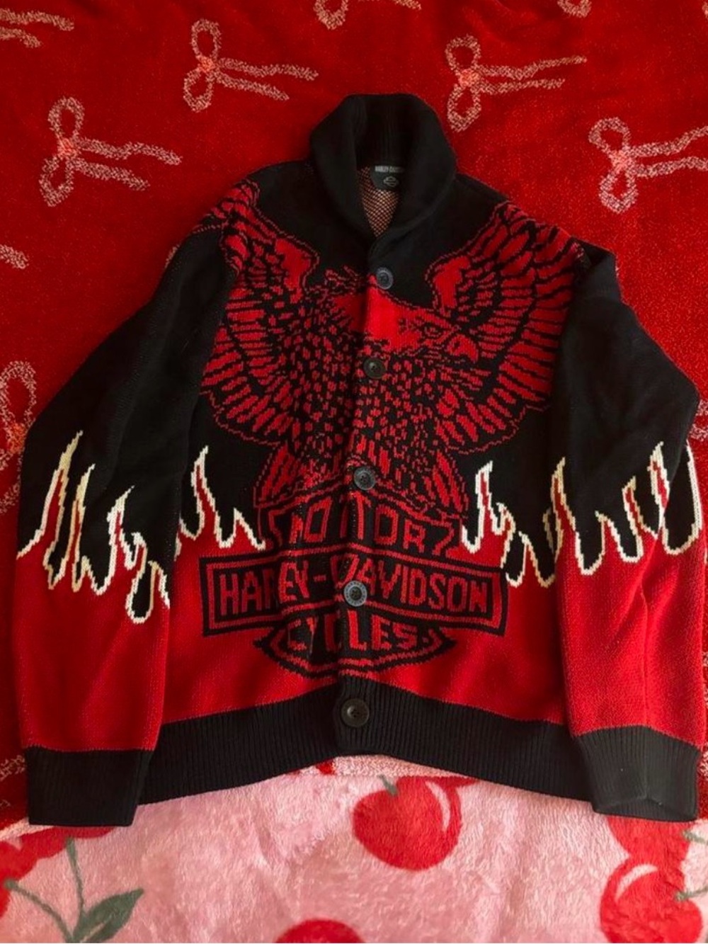 BNWOT - Harley Davidson 100th Anniversary Flame Eagle Shawl Collar Cardigan